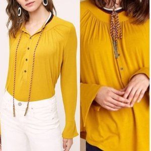 Akemi + Kin Anthropologie Goldie Tunic Top Tassel Long Sleeve Mustard Women Sz.M